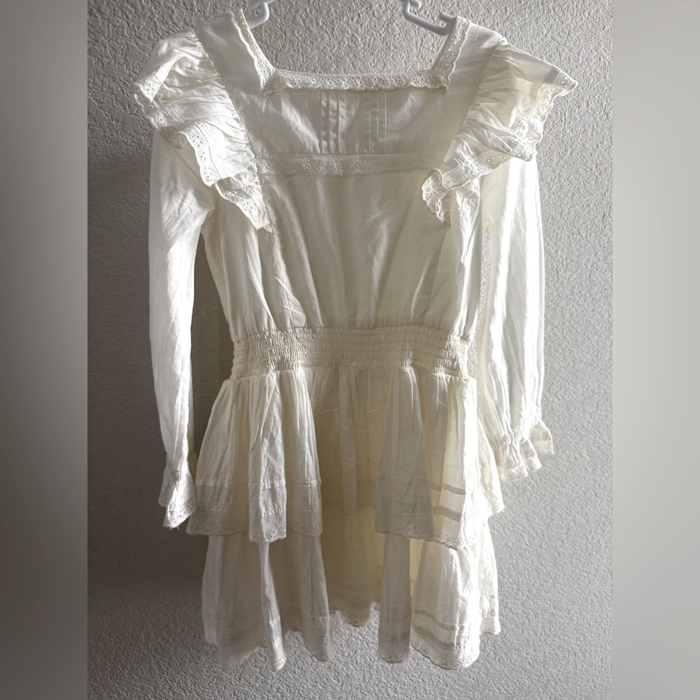 Mini Boden Dress cream size 6-7 T girls ruffles long sleeve summer cotton